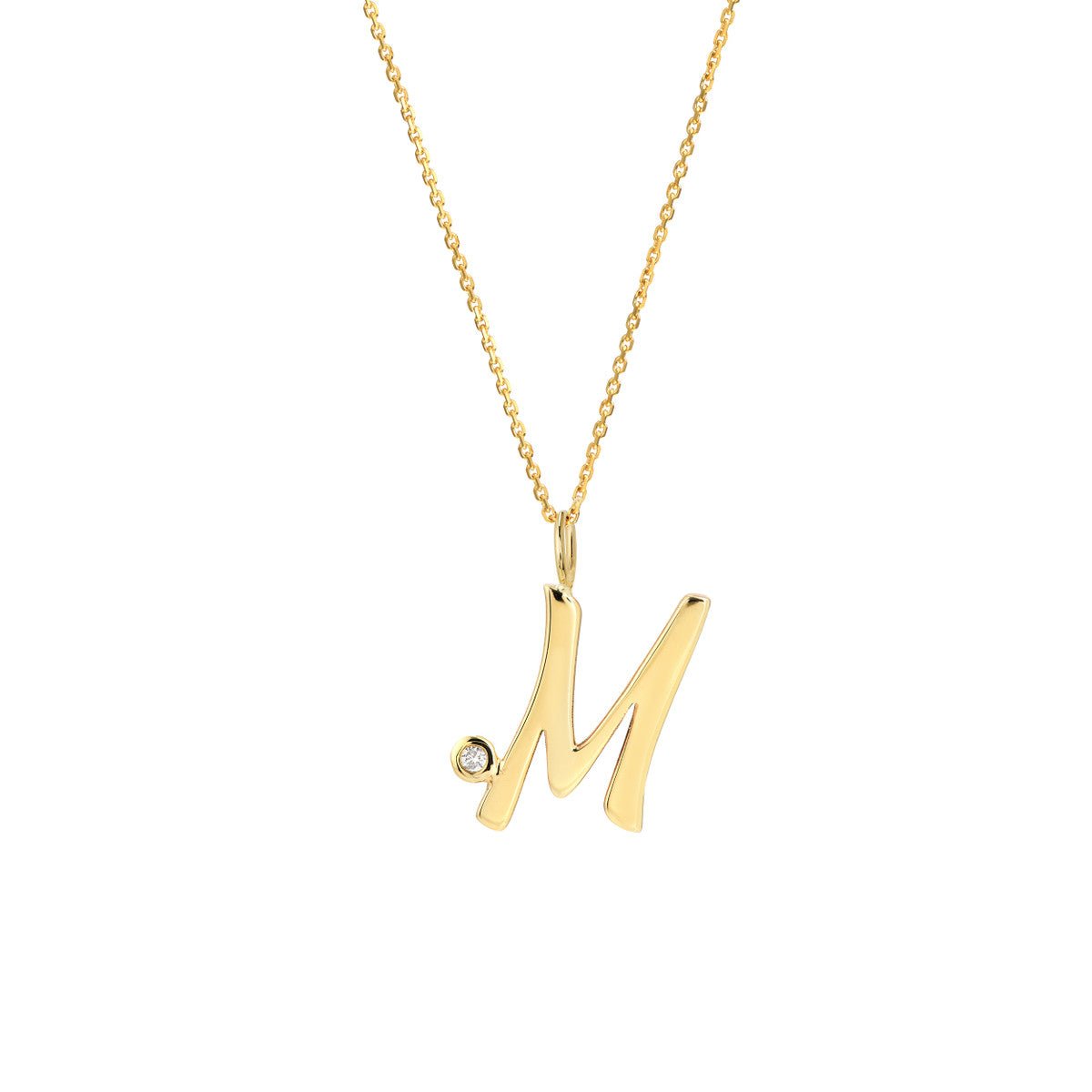 Birmingham Jewelry - 14K Gold Script Initial with Diamond Bezel Necklace - Birmingham Jewelry