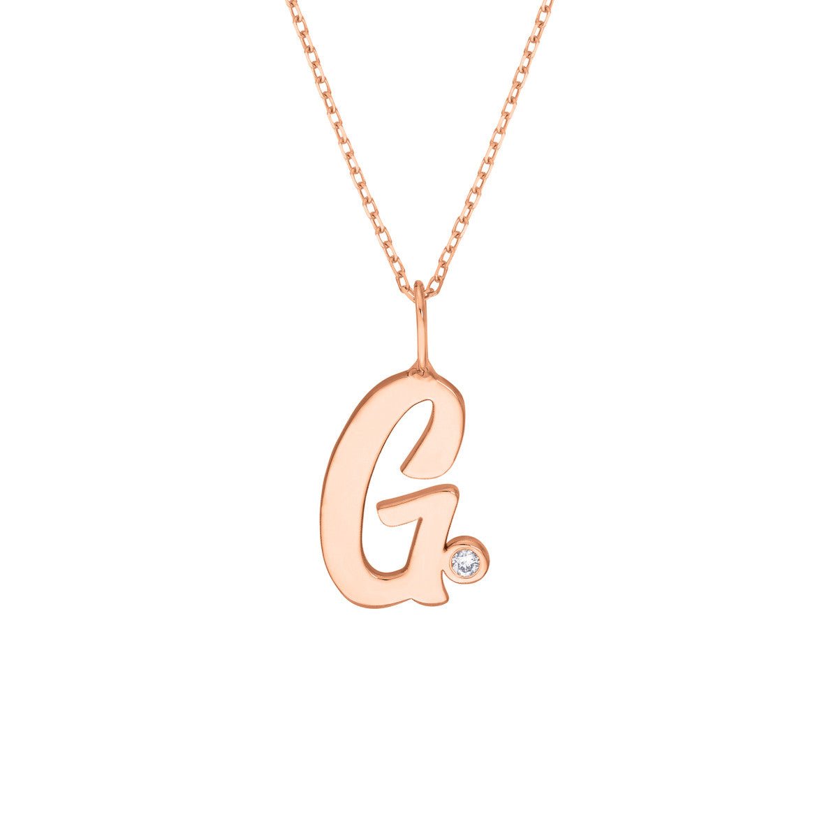 Birmingham Jewelry - 14K Gold Script Initial with Diamond Bezel Necklace - Birmingham Jewelry