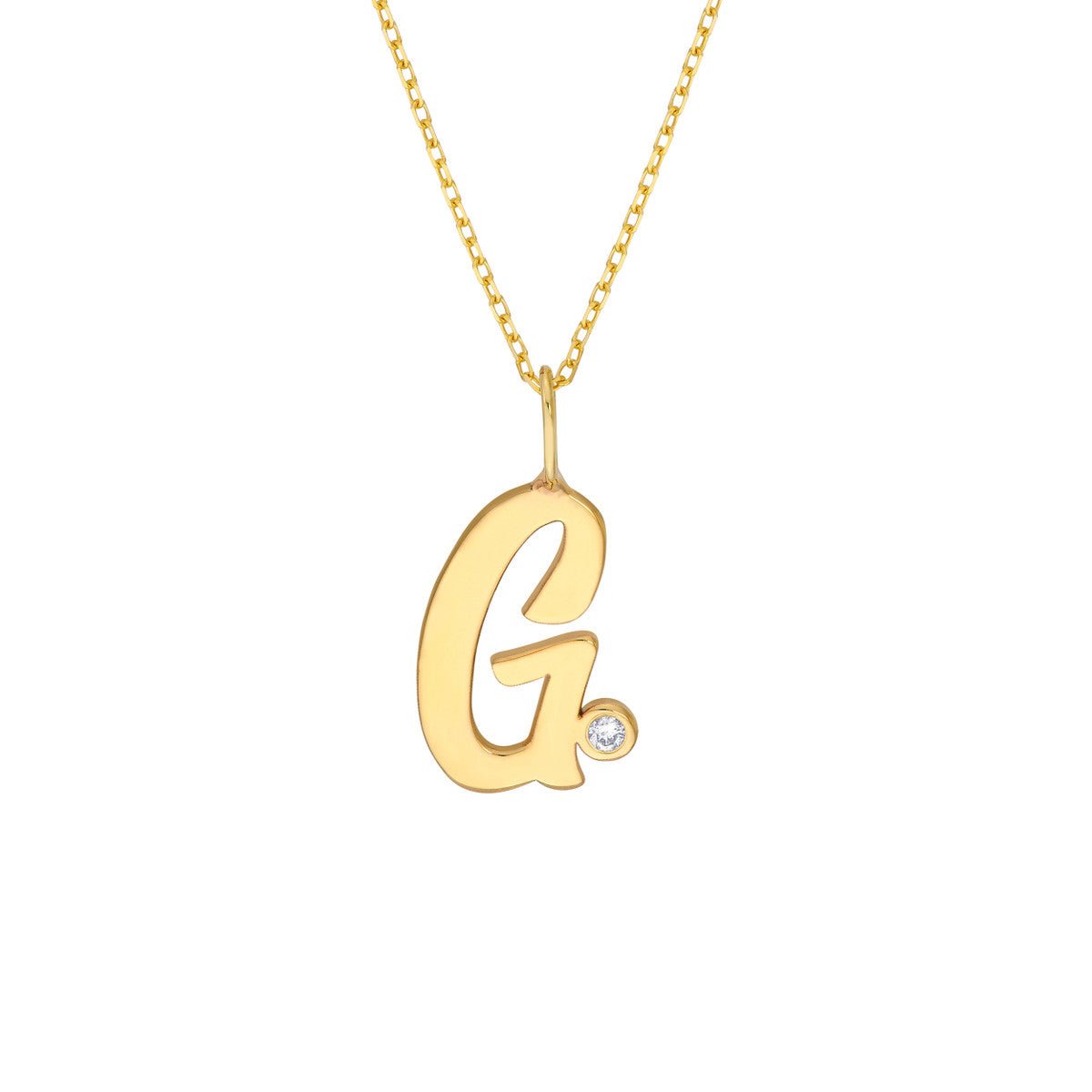 Birmingham Jewelry - 14K Gold Script Initial with Diamond Bezel Necklace - Birmingham Jewelry