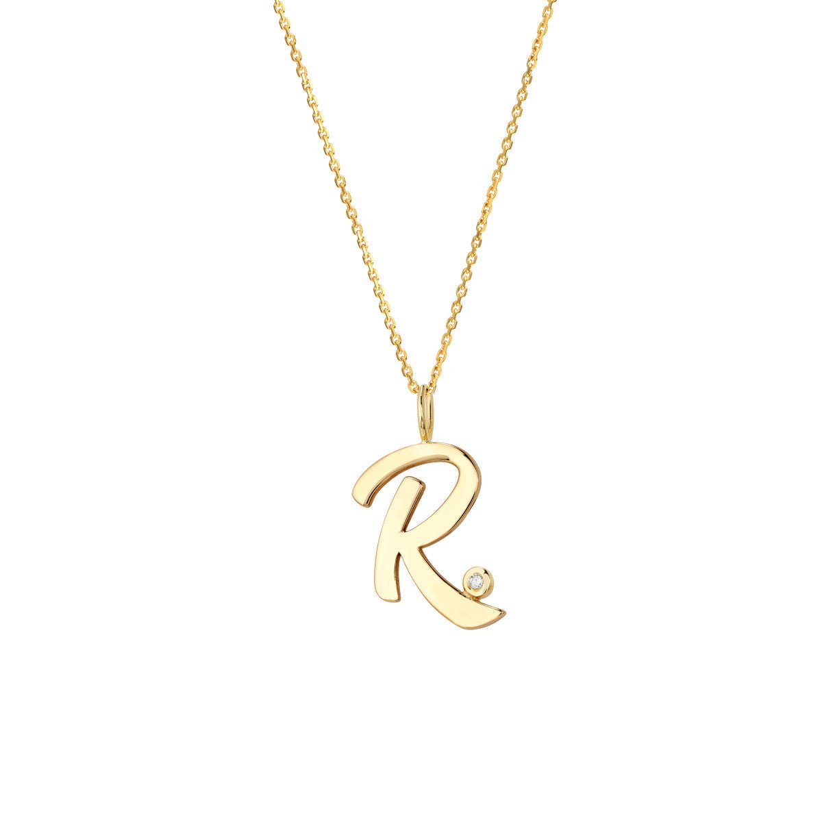 Birmingham Jewelry - 14K Gold Script Initial with Diamond Bezel Necklace - Birmingham Jewelry