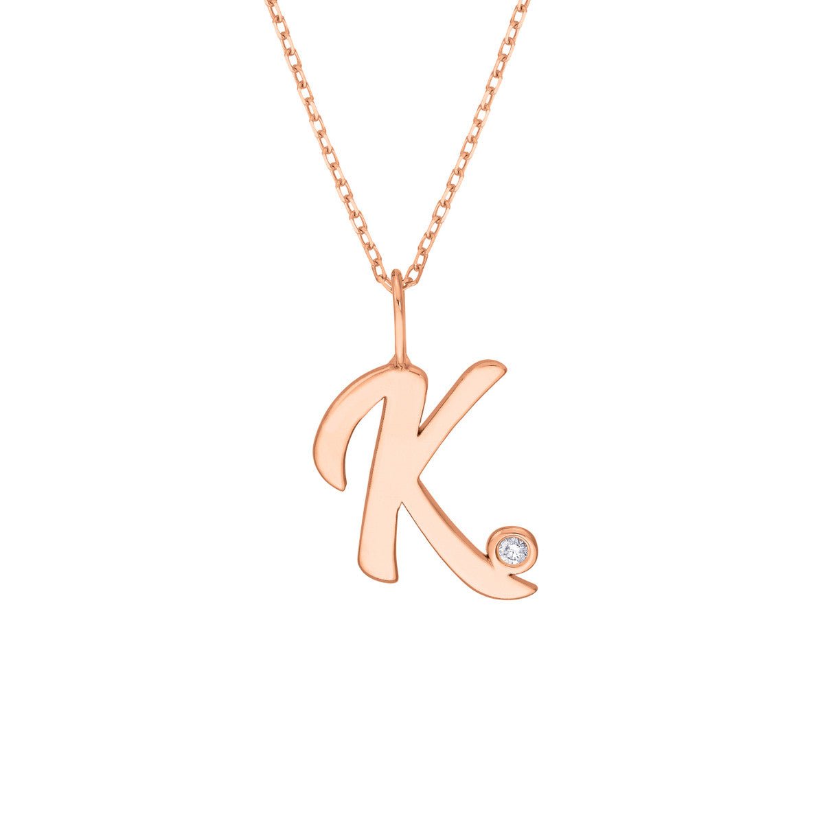 Birmingham Jewelry - 14K Gold Script Initial with Diamond Bezel Necklace - Birmingham Jewelry