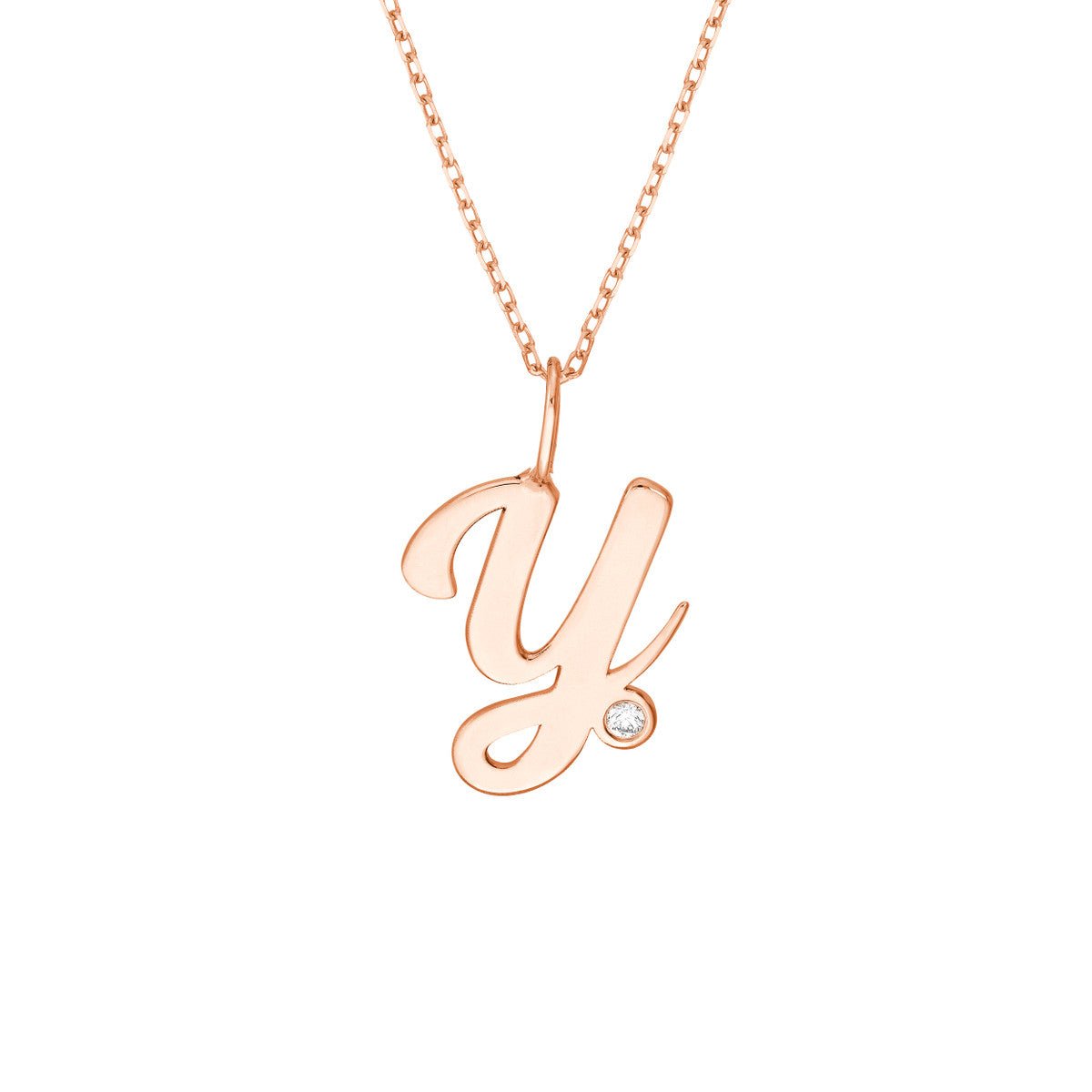 Birmingham Jewelry - 14K Gold Script Initial with Diamond Bezel Necklace - Birmingham Jewelry