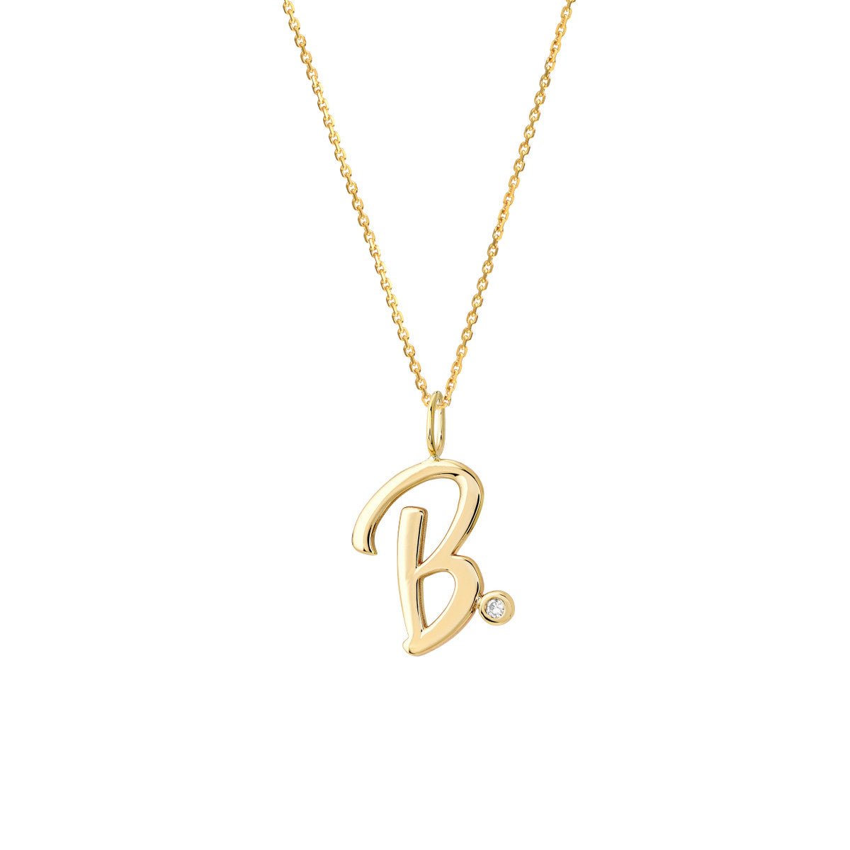 Birmingham Jewelry - 14K Gold Script Initial with Diamond Bezel Necklace - Birmingham Jewelry