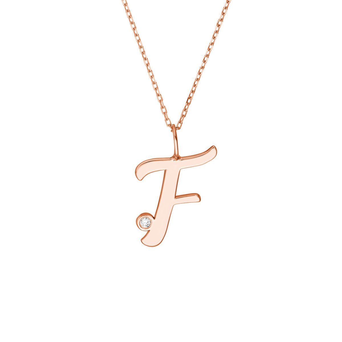 Birmingham Jewelry - 14K Gold Script Initial with Diamond Bezel Necklace - Birmingham Jewelry