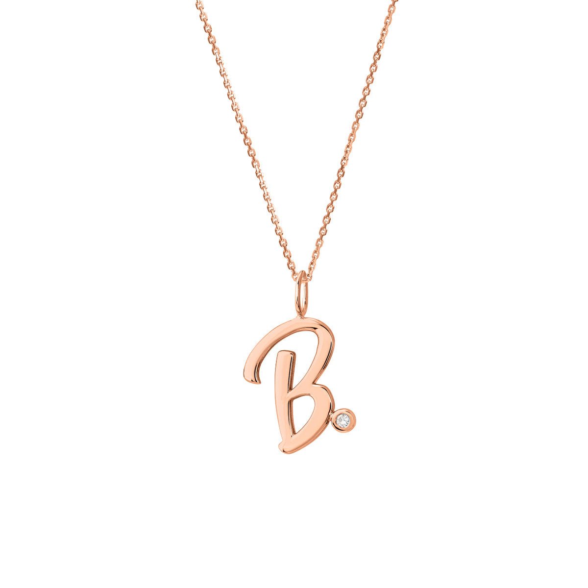Birmingham Jewelry - 14K Gold Script Initial with Diamond Bezel Necklace - Birmingham Jewelry