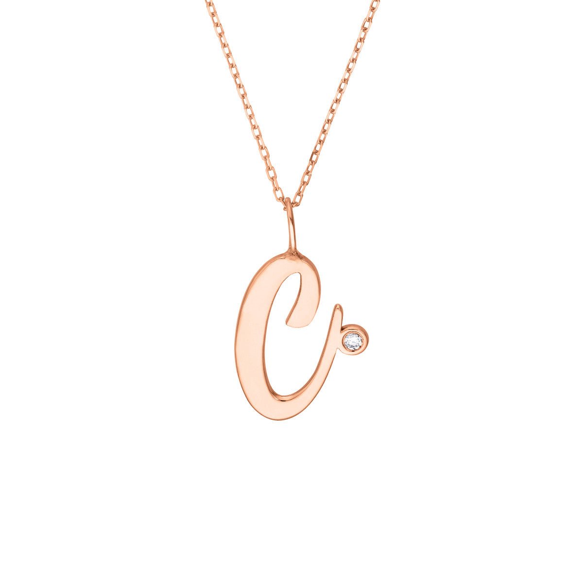 Birmingham Jewelry - 14K Gold Script Initial with Diamond Bezel Necklace - Birmingham Jewelry