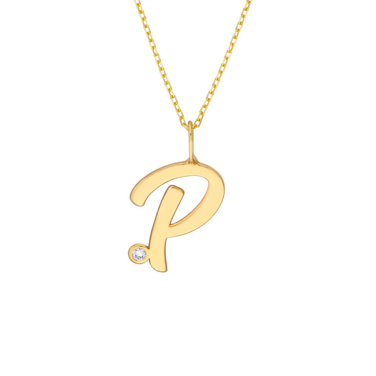 Birmingham Jewelry - 14K Gold Script Initial with Diamond Bezel Necklace - Birmingham Jewelry