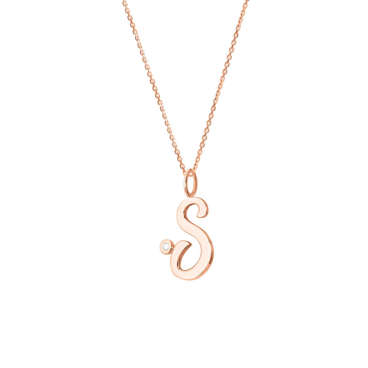 Birmingham Jewelry - 14K Gold Script Initial with Diamond Bezel Necklace - Birmingham Jewelry