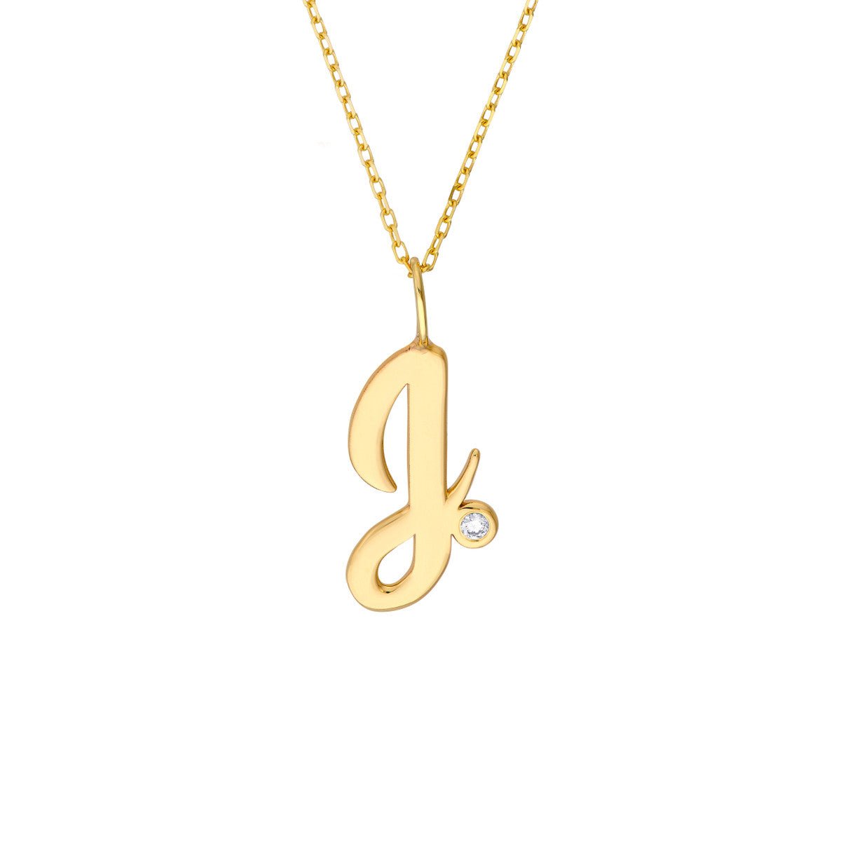Birmingham Jewelry - 14K Gold Script Initial with Diamond Bezel Necklace - Birmingham Jewelry