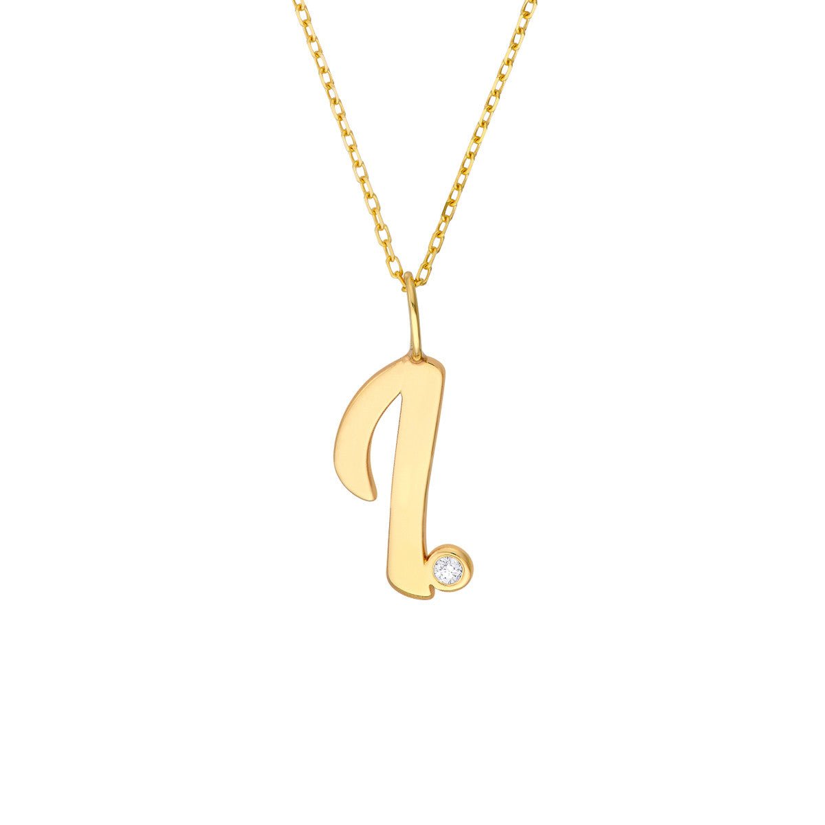 Birmingham Jewelry - 14K Gold Script Initial with Diamond Bezel Necklace - Birmingham Jewelry