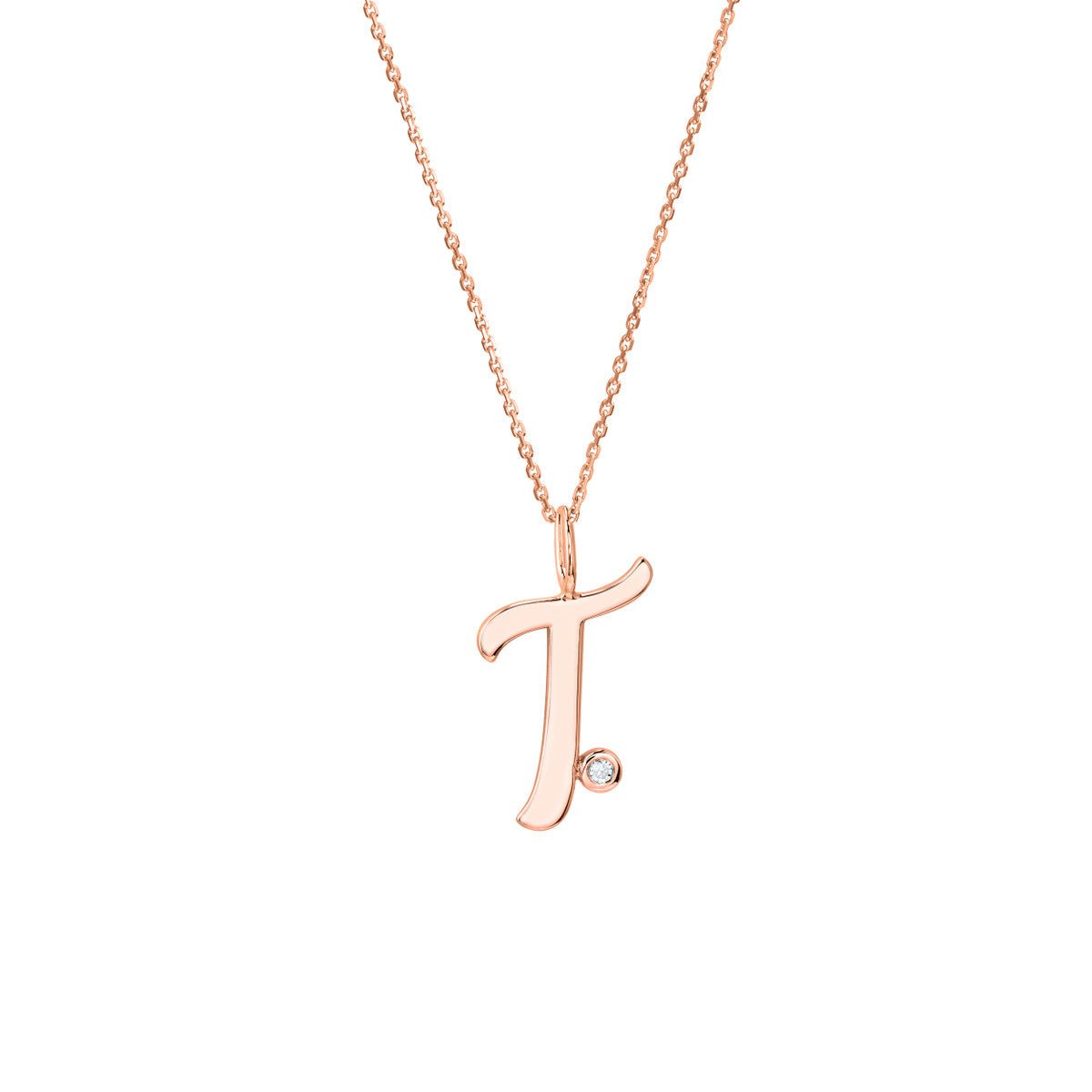 Birmingham Jewelry - 14K Gold Script Initial with Diamond Bezel Necklace - Birmingham Jewelry
