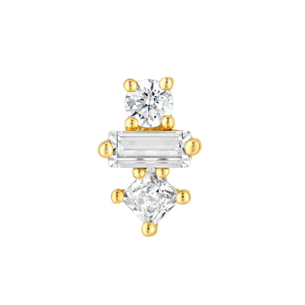 Birmingham Jewelry - 14K Gold Square Baguette Princess & Round Diamond Studs - Birmingham Jewelry