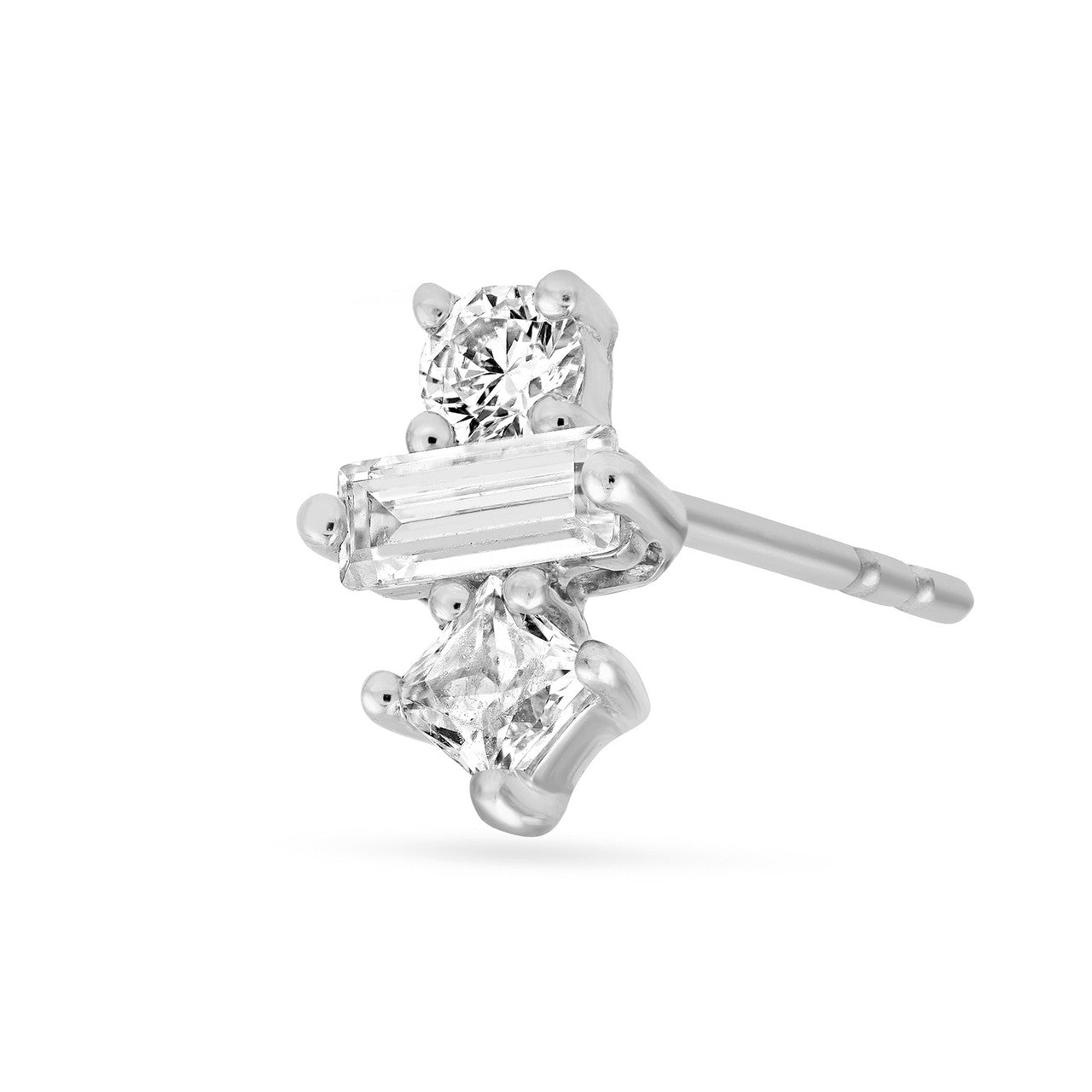 Birmingham Jewelry - 14K Gold Square Baguette Princess & Round Diamond Studs - Birmingham Jewelry