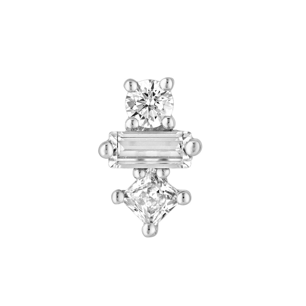 Birmingham Jewelry - 14K Gold Square Baguette Princess & Round Diamond Studs - Birmingham Jewelry