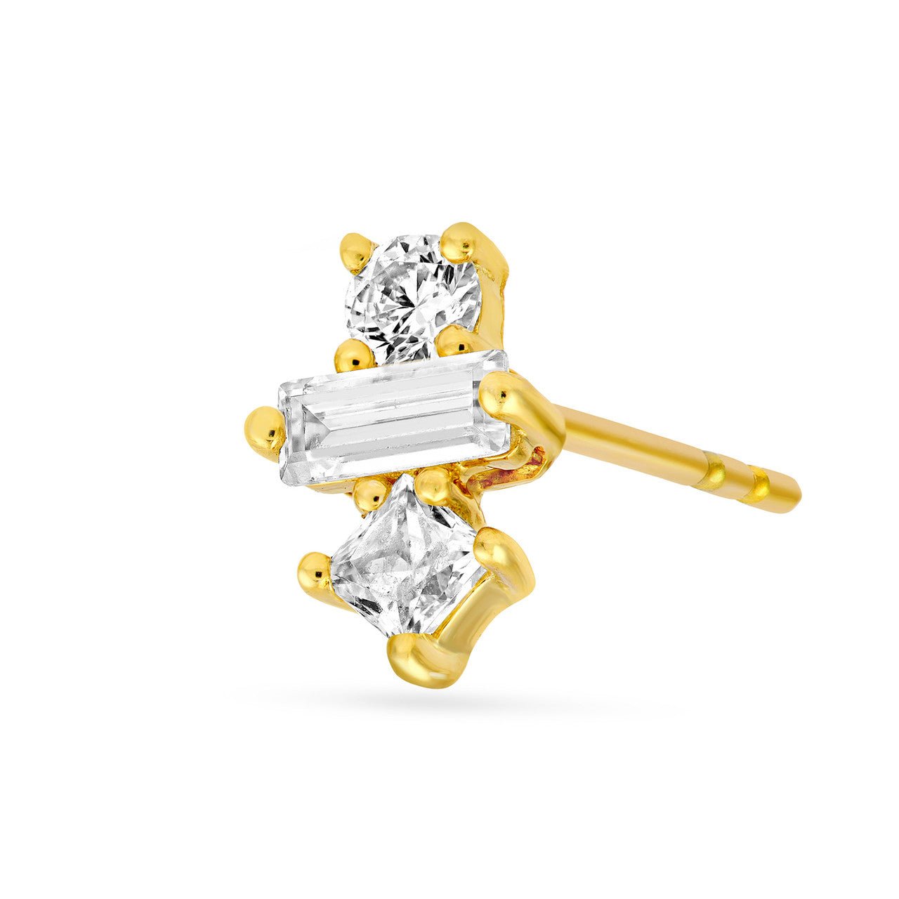 Birmingham Jewelry - 14K Gold Square Baguette Princess & Round Diamond Studs - Birmingham Jewelry
