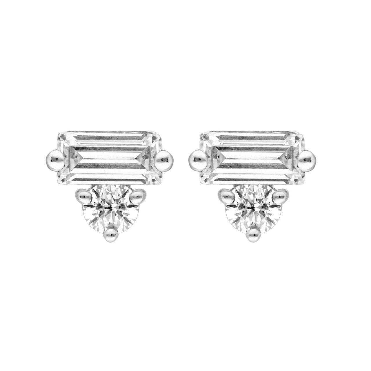 Birmingham Jewelry - 14K Gold Square Baguette & Round Diamond Stud Earrings - Birmingham Jewelry