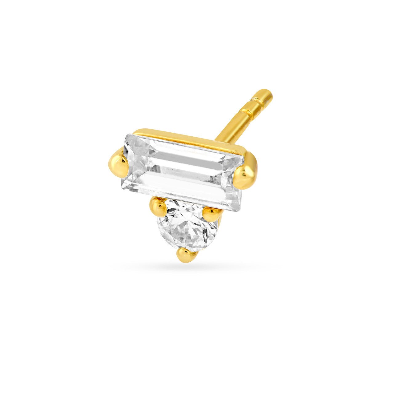 Birmingham Jewelry - 14K Gold Square Baguette & Round Diamond Stud Earrings - Birmingham Jewelry