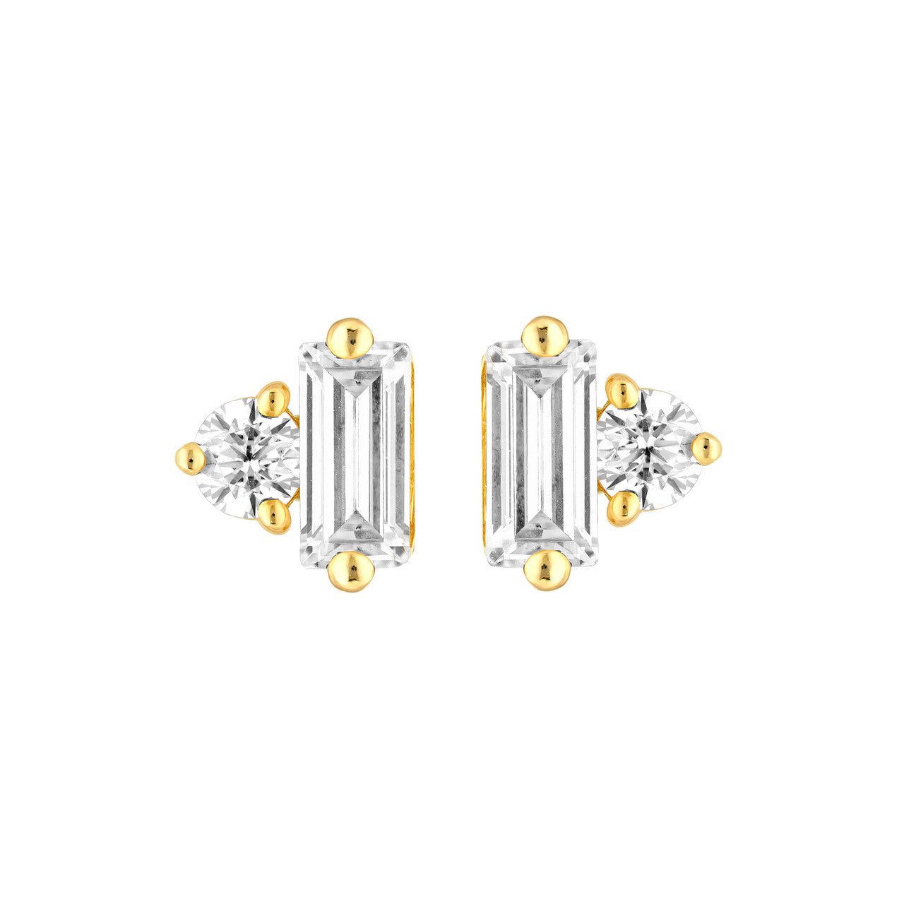 Birmingham Jewelry - 14K Gold Square Baguette & Round Diamond Stud Earrings - Birmingham Jewelry