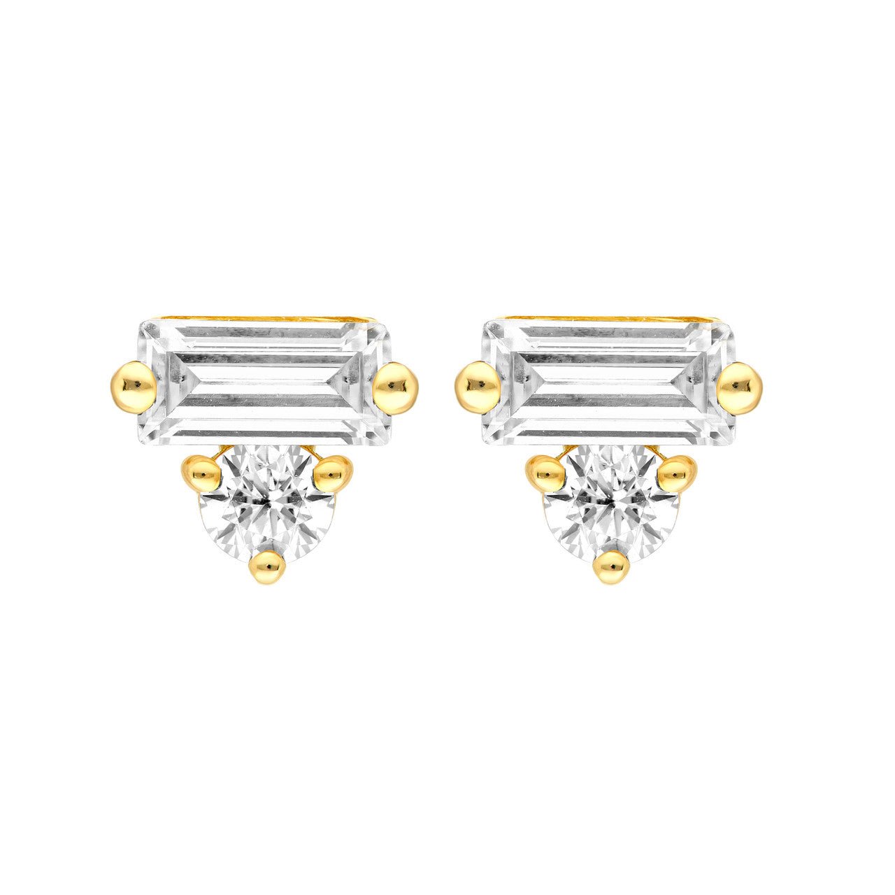 Birmingham Jewelry - 14K Gold Square Baguette & Round Diamond Stud Earrings - Birmingham Jewelry