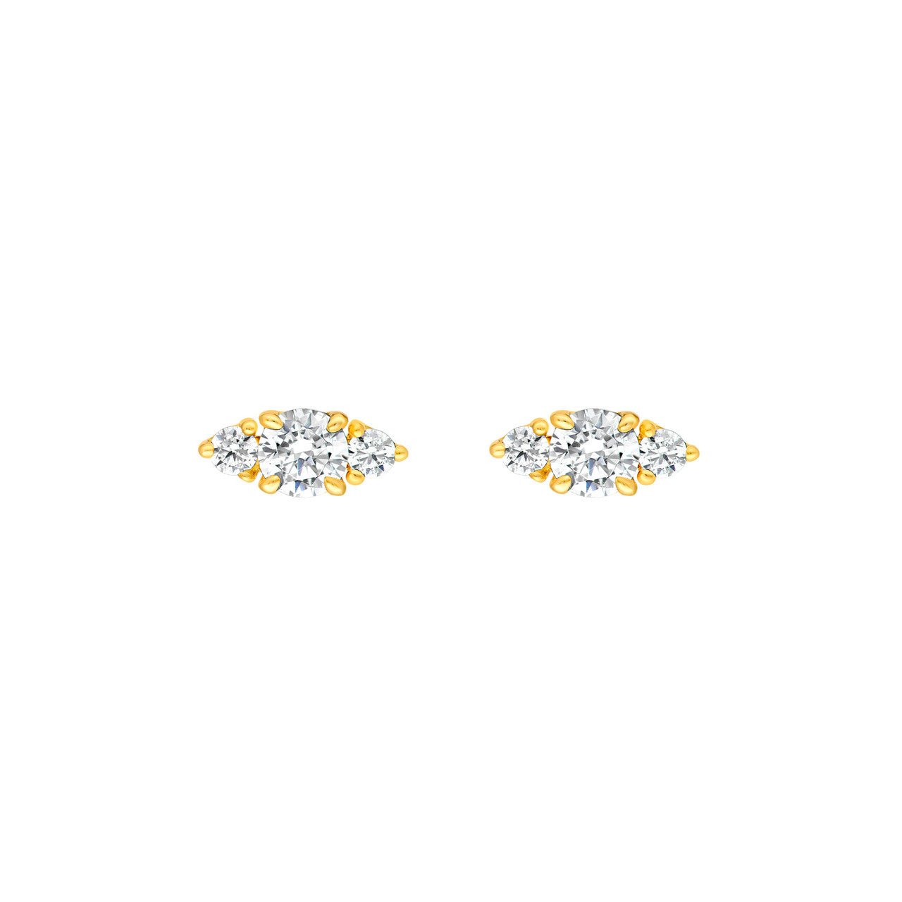 Birmingham Jewelry - 14K Gold Three Stone Round Diamond Earrings - Birmingham Jewelry