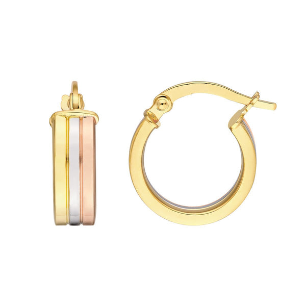 Birmingham Jewelry - 14K Tri Color Gold 10.00mm Round Hoop Earring - Birmingham Jewelry