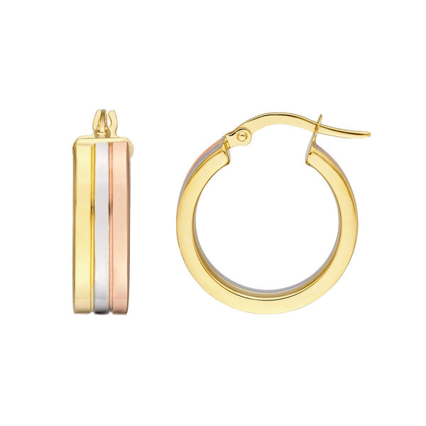 Birmingham Jewelry - 14K Tri Color Gold 15.00mm Round Hoop Earring - Birmingham Jewelry