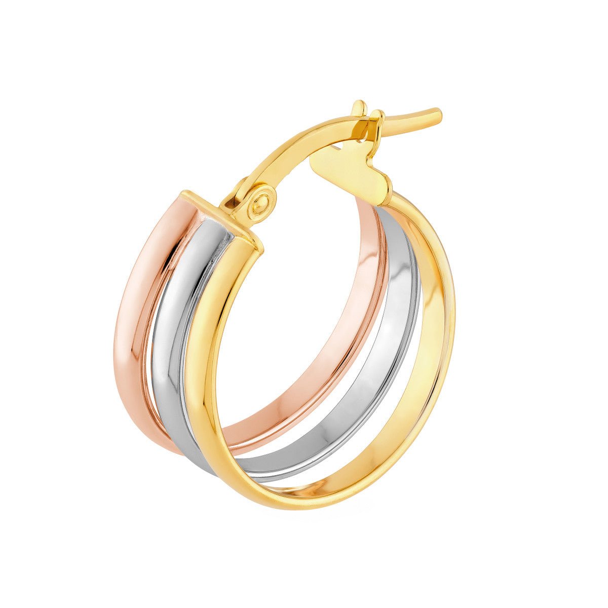 Birmingham Jewelry - 14K Tri Color Gold 15.00mm Round Triple Hoop Earrings - Birmingham Jewelry