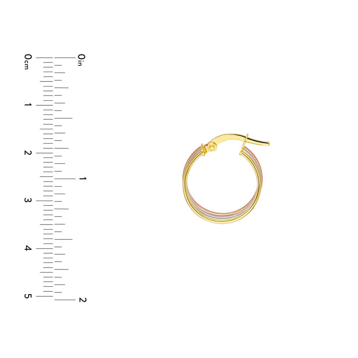 Birmingham Jewelry - 14K Tri Color Gold 15.00mm Round Triple Hoop Earrings - Birmingham Jewelry