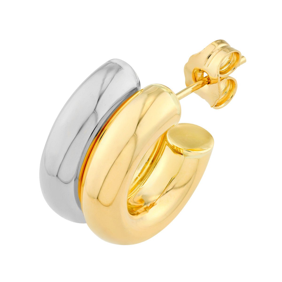 Birmingham Jewelry - 14K Two Tone Gold 15.00mm Small Double Open Hoop Earrings - Birmingham Jewelry