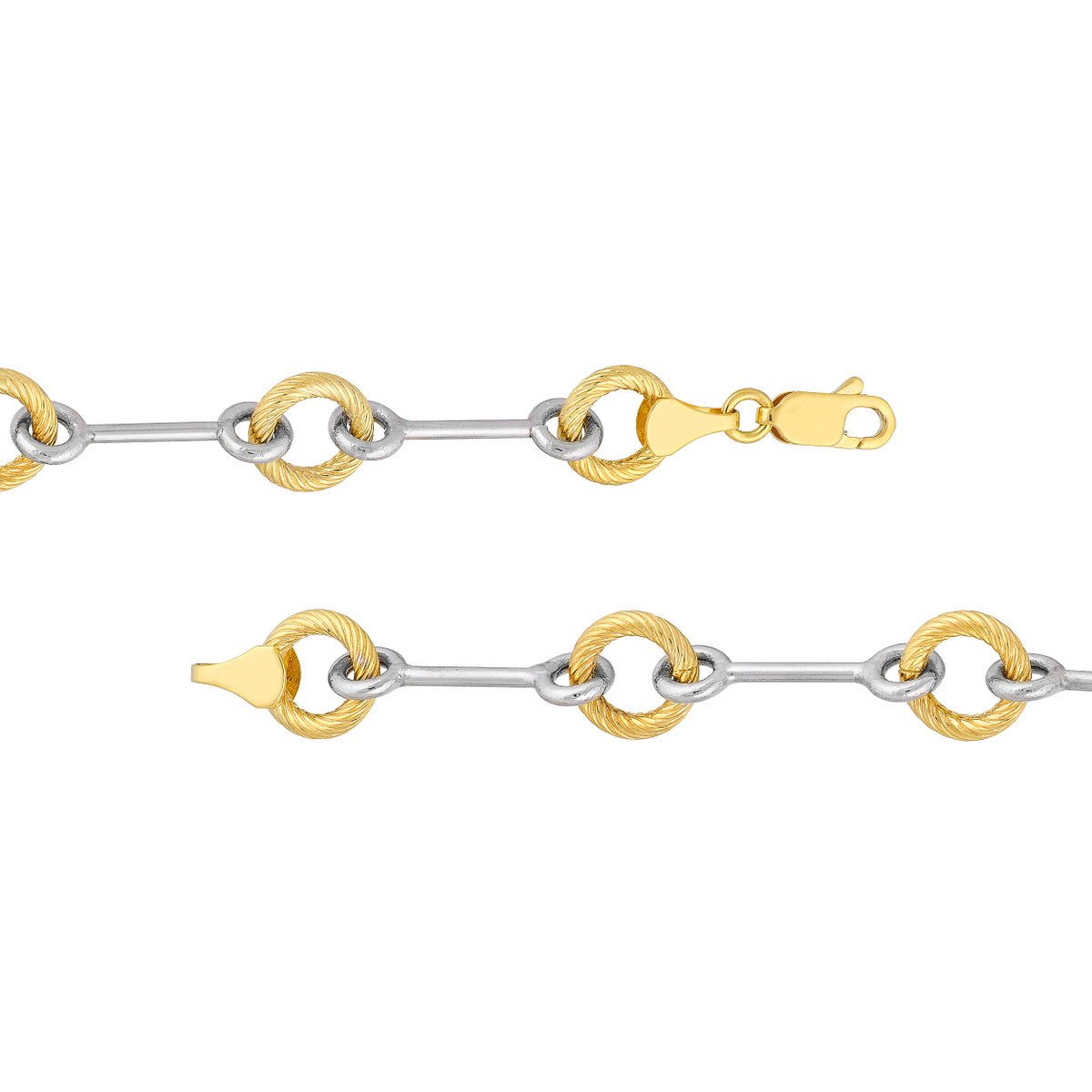 14K Two-Tone Gold Alternating Textured Link Necklace Birmingham Jewelry Necklace Birmingham Jewelry 