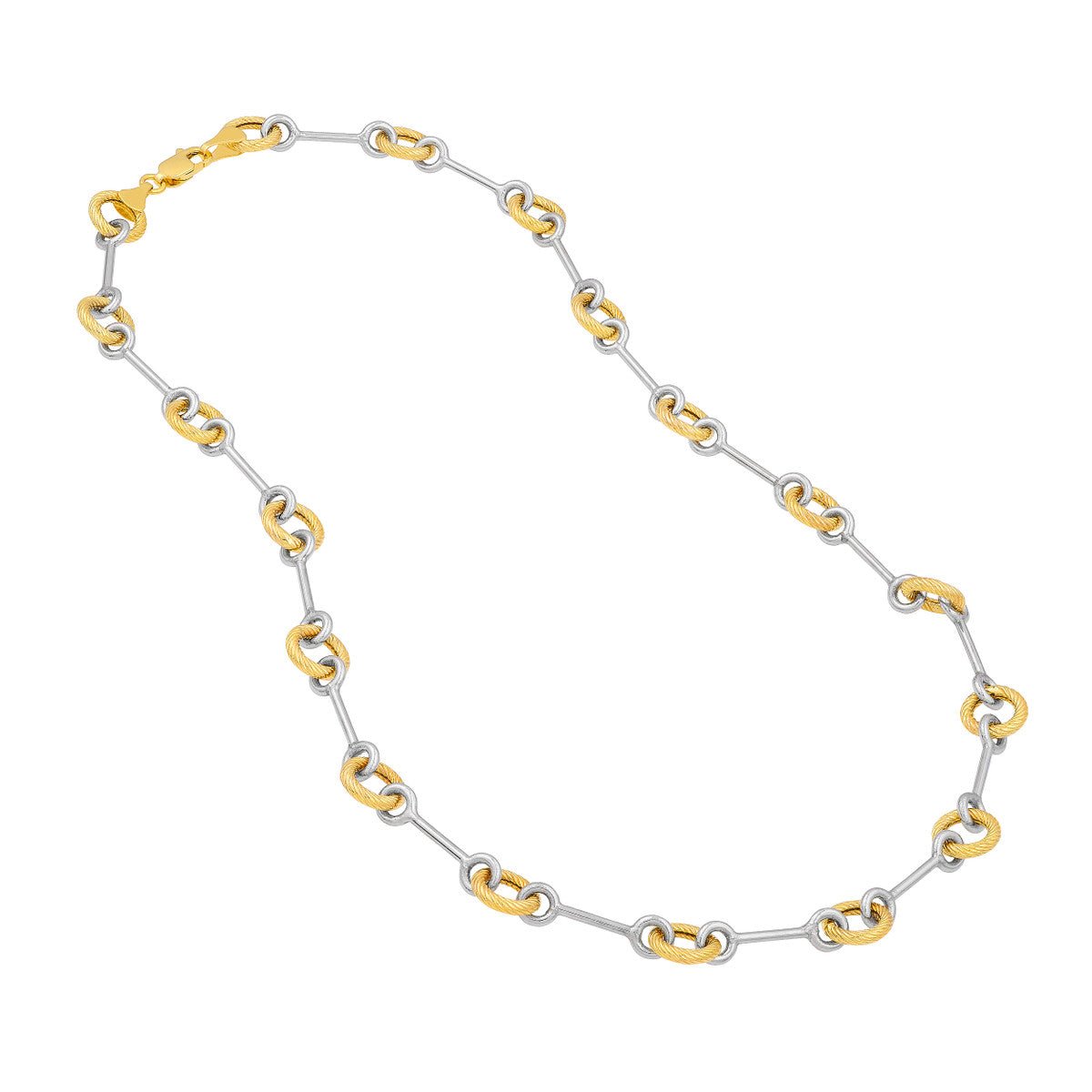 14K Two-Tone Gold Alternating Textured Link Necklace Birmingham Jewelry Necklace Birmingham Jewelry 