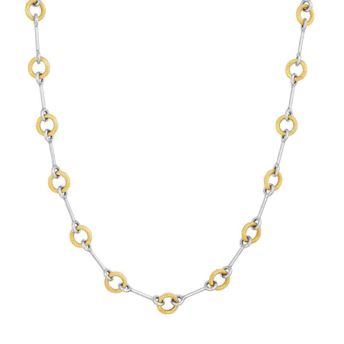 14K Two-Tone Gold Alternating Textured Link Necklace Birmingham Jewelry Necklace Birmingham Jewelry 
