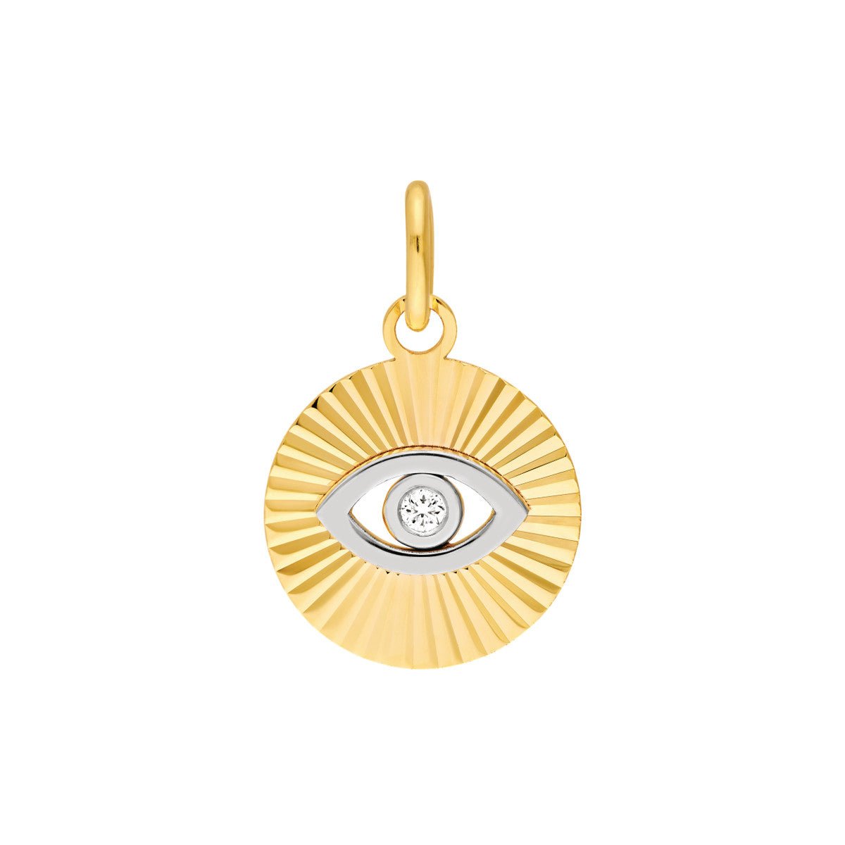 Birmingham Jewelry - 14K Two Tone Gold Diamond Fluted Evil Eye Charm - Birmingham Jewelry