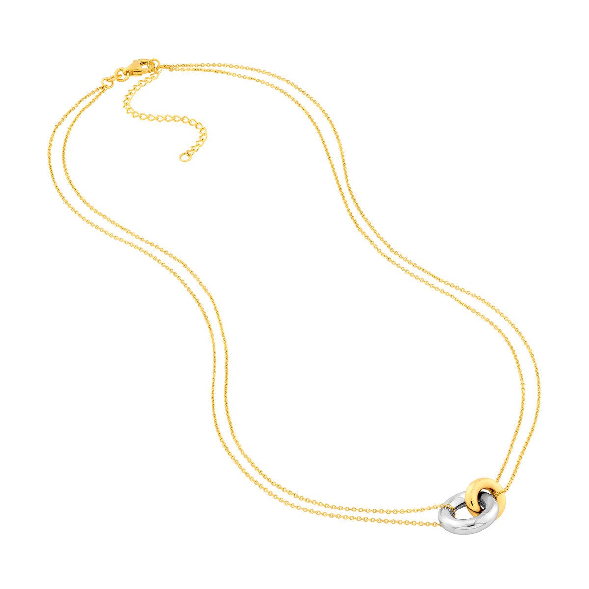 Birmingham Jewelry - 14K Two Tone Gold Double Chain Interlocking Circle Necklace - Birmingham Jewelry