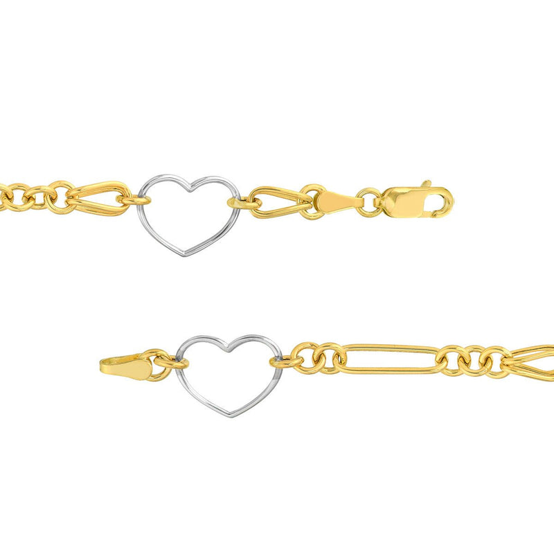 Birmingham Jewelry - 14K Two Tone Gold Heart and Link Station Bracelet - Birmingham Jewelry