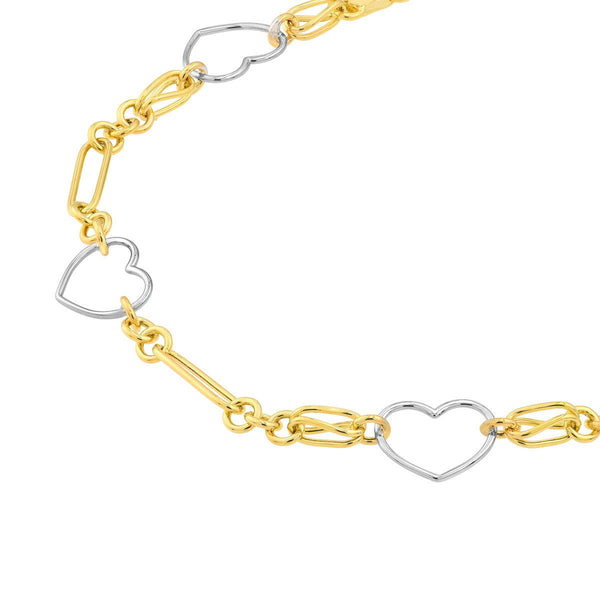 Birmingham Jewelry - 14K Two Tone Gold Heart and Link Station Bracelet - Birmingham Jewelry