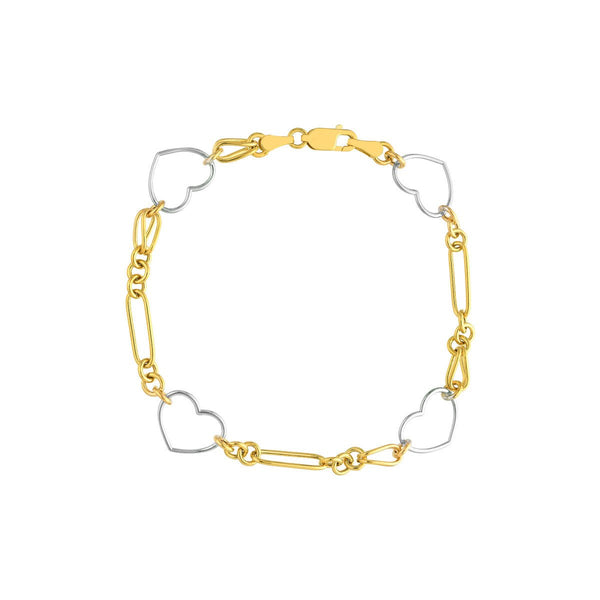 Birmingham Jewelry - 14K Two Tone Gold Heart and Link Station Bracelet - Birmingham Jewelry