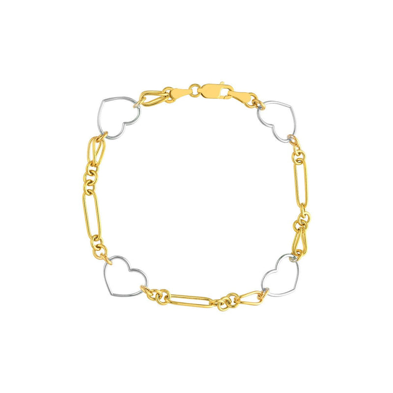 Birmingham Jewelry - 14K Two Tone Gold Heart and Link Station Bracelet - Birmingham Jewelry