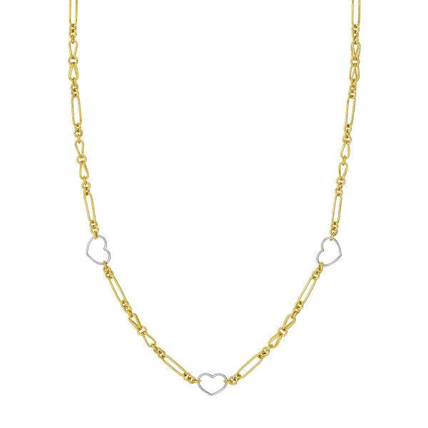 Birmingham Jewelry - 14K Two Tone Gold Heart and Link Station Necklace - Birmingham Jewelry