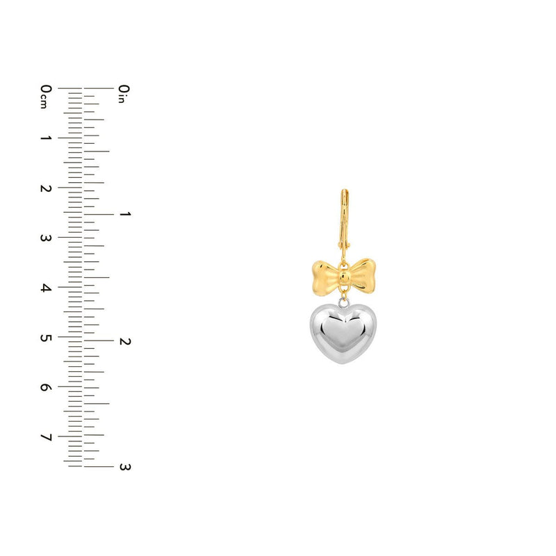 Birmingham Jewelry - 14K Two Tone Gold Heart Bow Dangle Earrings - Birmingham Jewelry