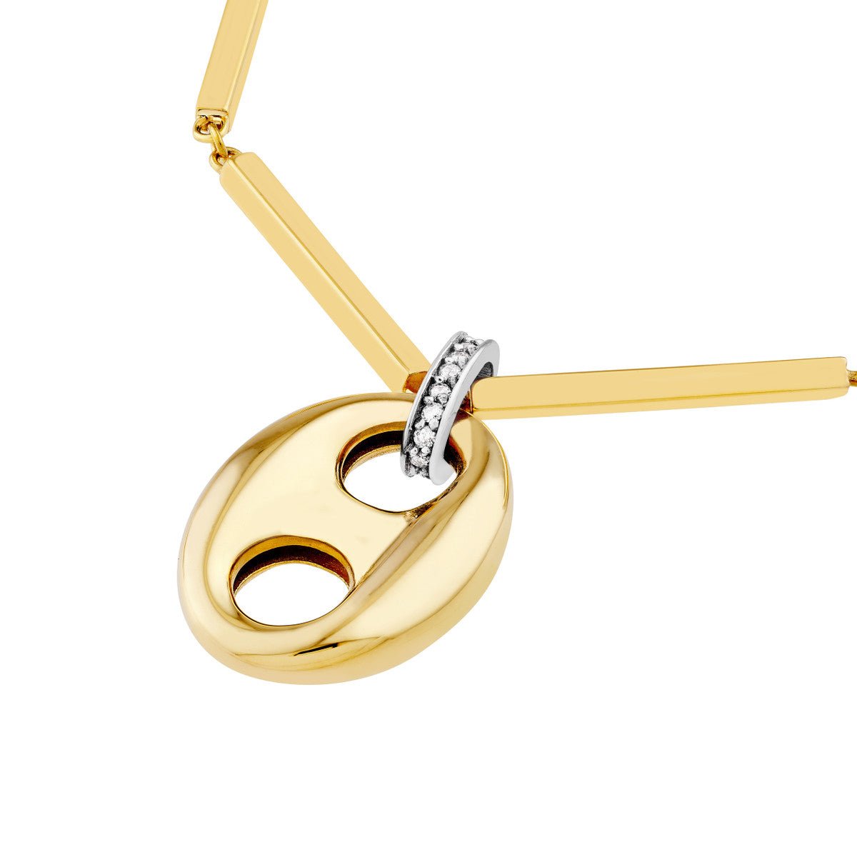 Birmingham Jewelry - 14K Two - Tone Gold Puff Mariner Diamond Bail Link Pendant - Birmingham Jewelry