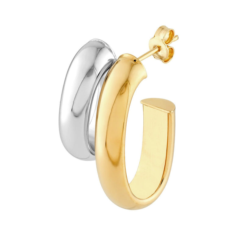 Birmingham Jewelry - 14K Two - Tone Gold Side by Side D - Tube Open Hoop Earrings - Birmingham Jewelry