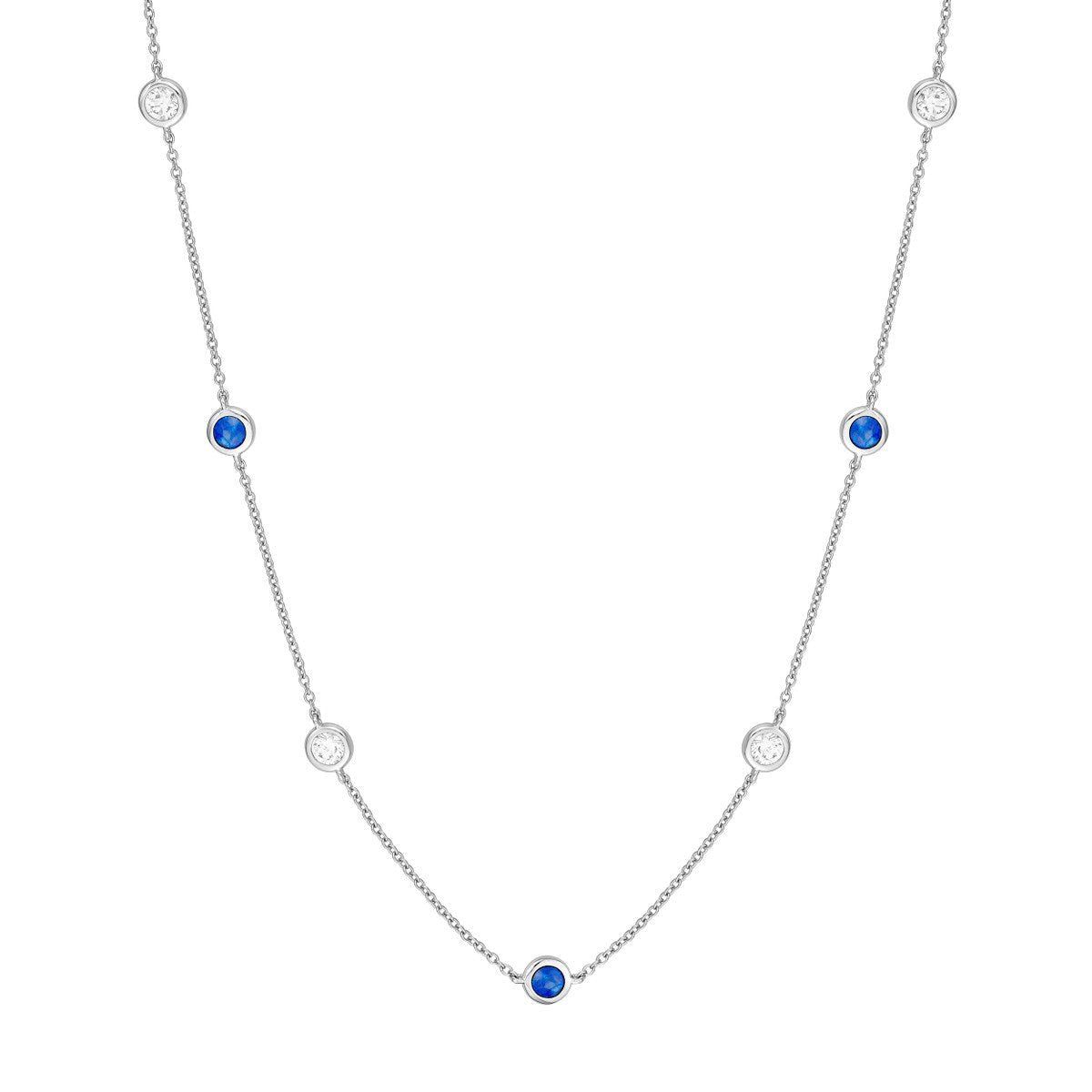 Birmingham Jewelry - 14K White Gold 3/8tcw Diamond & Sapphire Bezel Station Necklace - Birmingham Jewelry