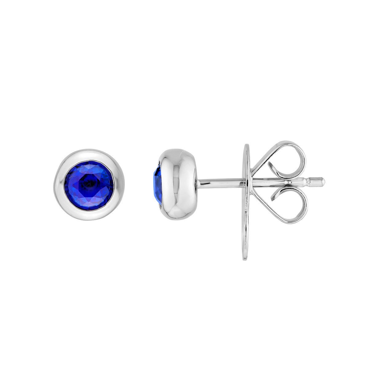 Birmingham Jewelry - 14K White Gold 4.00mm Round Blue Sapphire Stud Earrings - Birmingham Jewelry