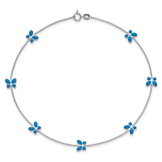 Birmingham Jewelry - 14K White Gold Blue Enamel Butterfly Anklet - Birmingham Jewelry