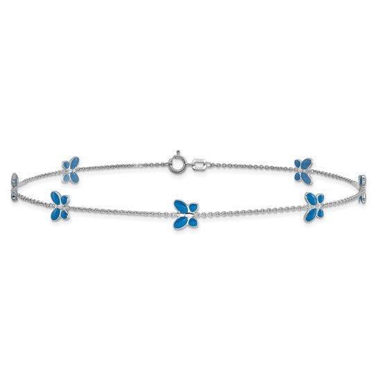 Birmingham Jewelry - 14K White Gold Blue Enamel Butterfly Anklet - Birmingham Jewelry
