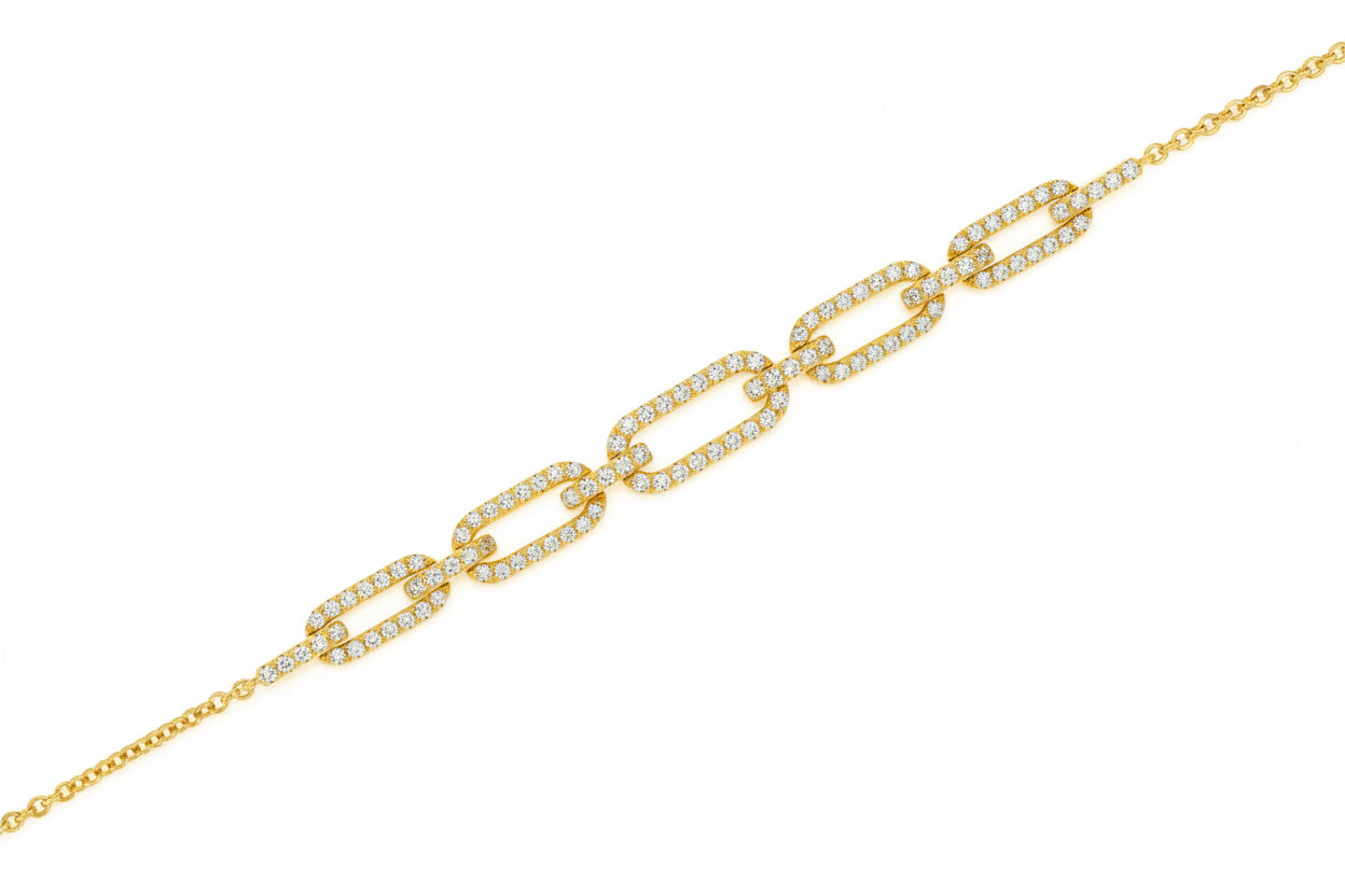 14K White Gold Diamond Open Link Chain Bracelet