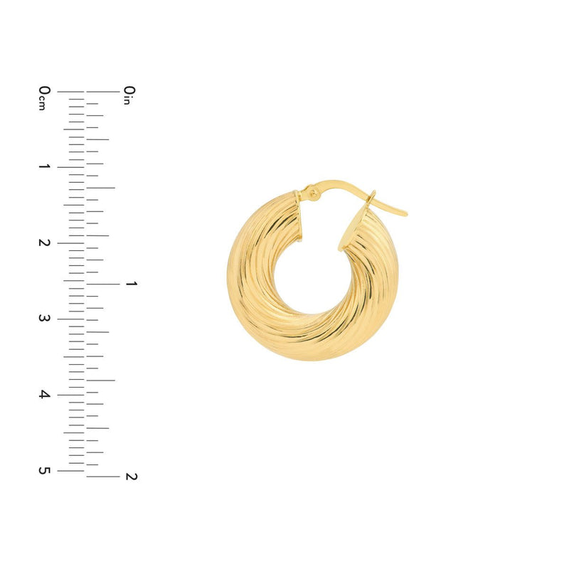 Birmingham Jewelry - 14K Yellow Gold 10.00mm Textured Round Tube Hoop Earrings - Birmingham Jewelry