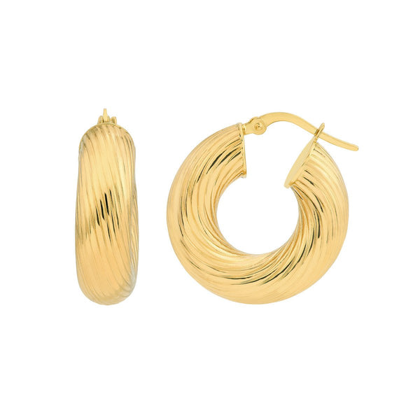 Birmingham Jewelry - 14K Yellow Gold 10.00mm Textured Round Tube Hoop Earrings - Birmingham Jewelry