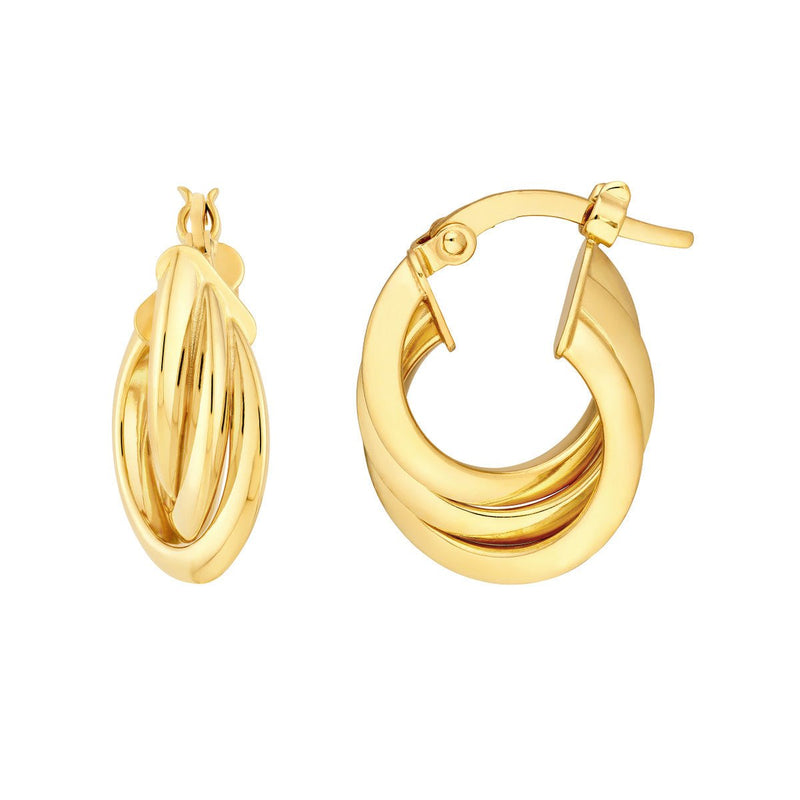 Birmingham Jewelry - 14K Yellow Gold 10.00mm Triple Round Hoop Earrings - Birmingham Jewelry